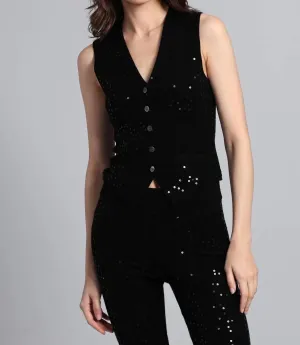 Viscose Sequin Vest In Black