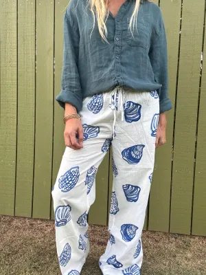 Watercolored Sea Shells Drawstring Pants