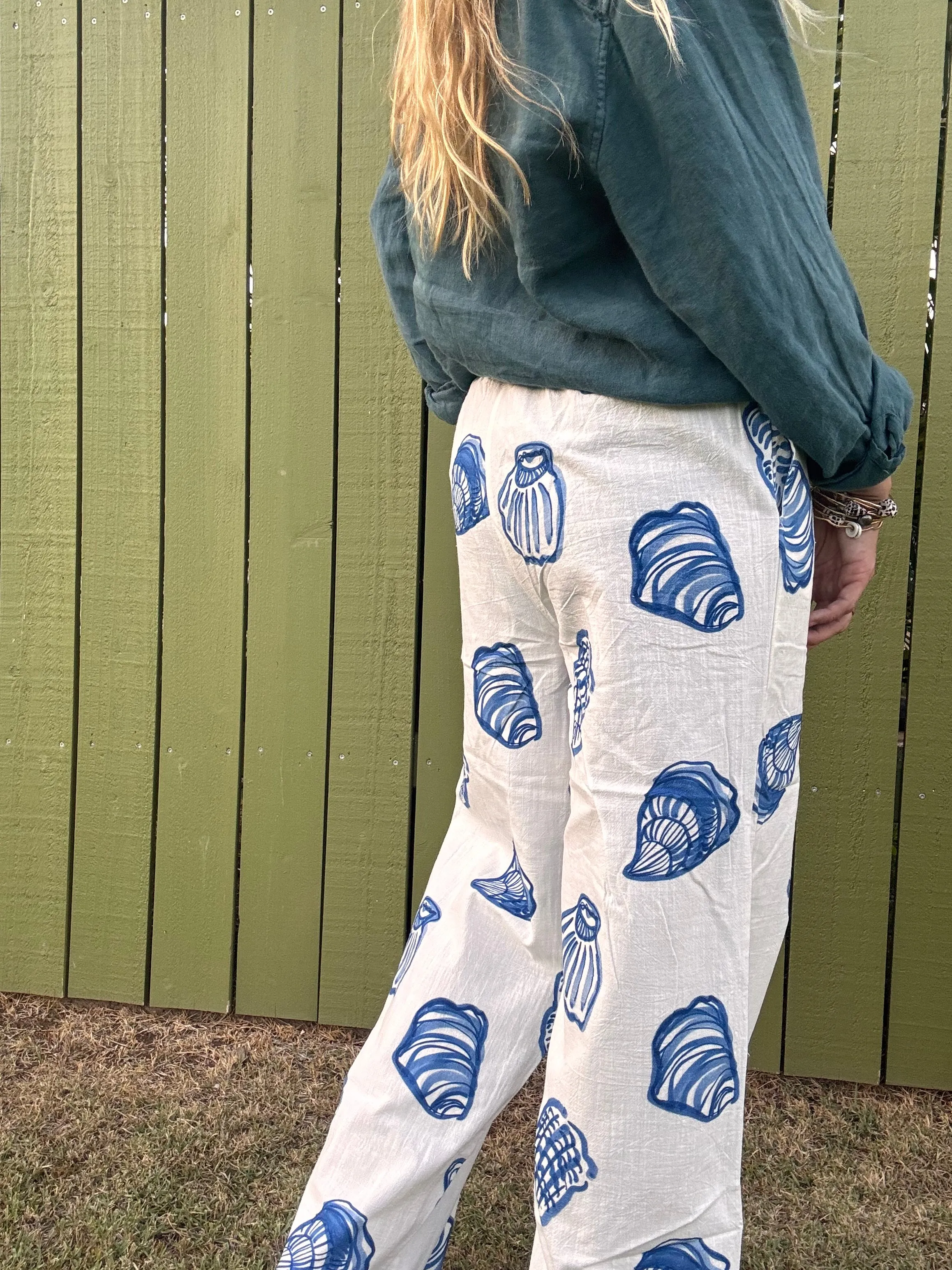 Watercolored Sea Shells Drawstring Pants