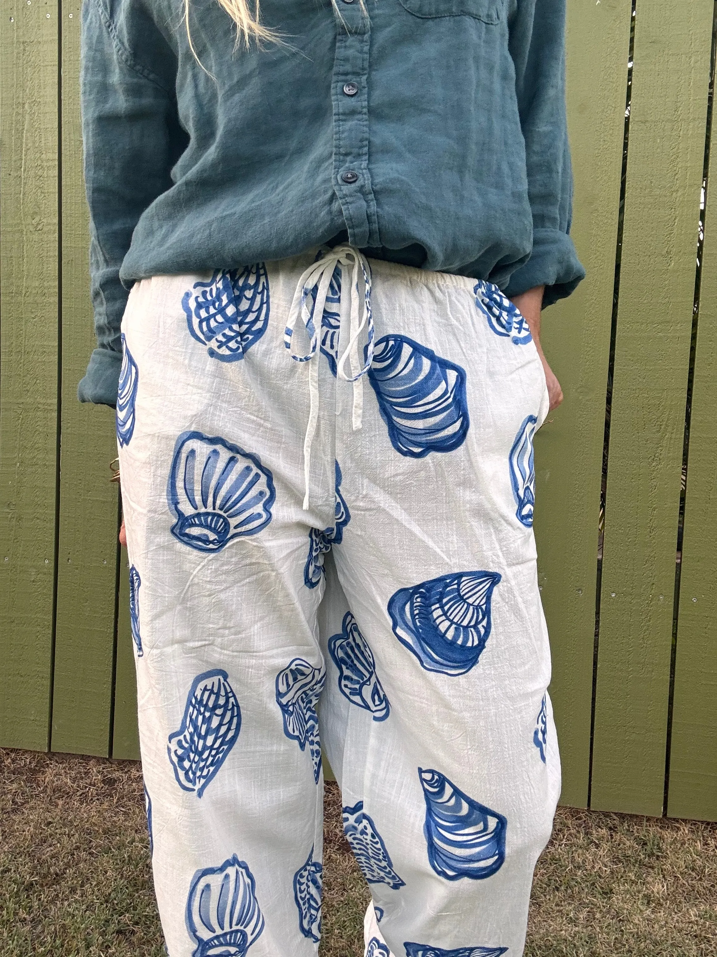 Watercolored Sea Shells Drawstring Pants