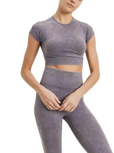 Waves and Crosses Seamless Raglan Crop Top AT2722 Mauve