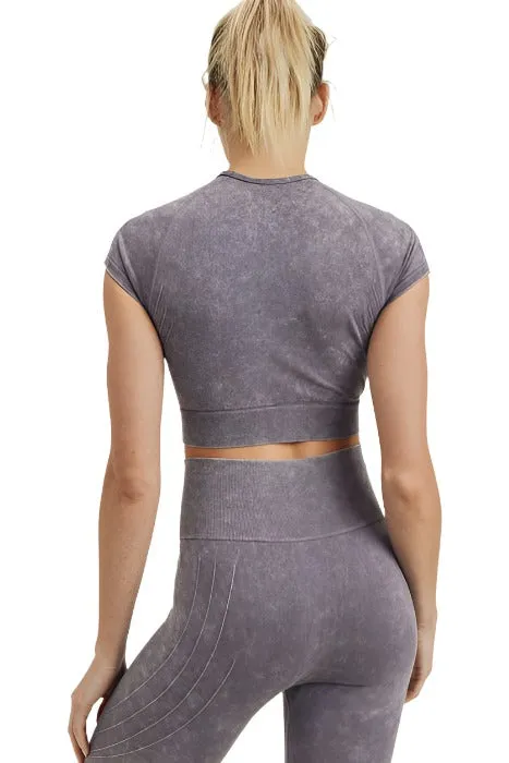Waves and Crosses Seamless Raglan Crop Top AT2722 Mauve