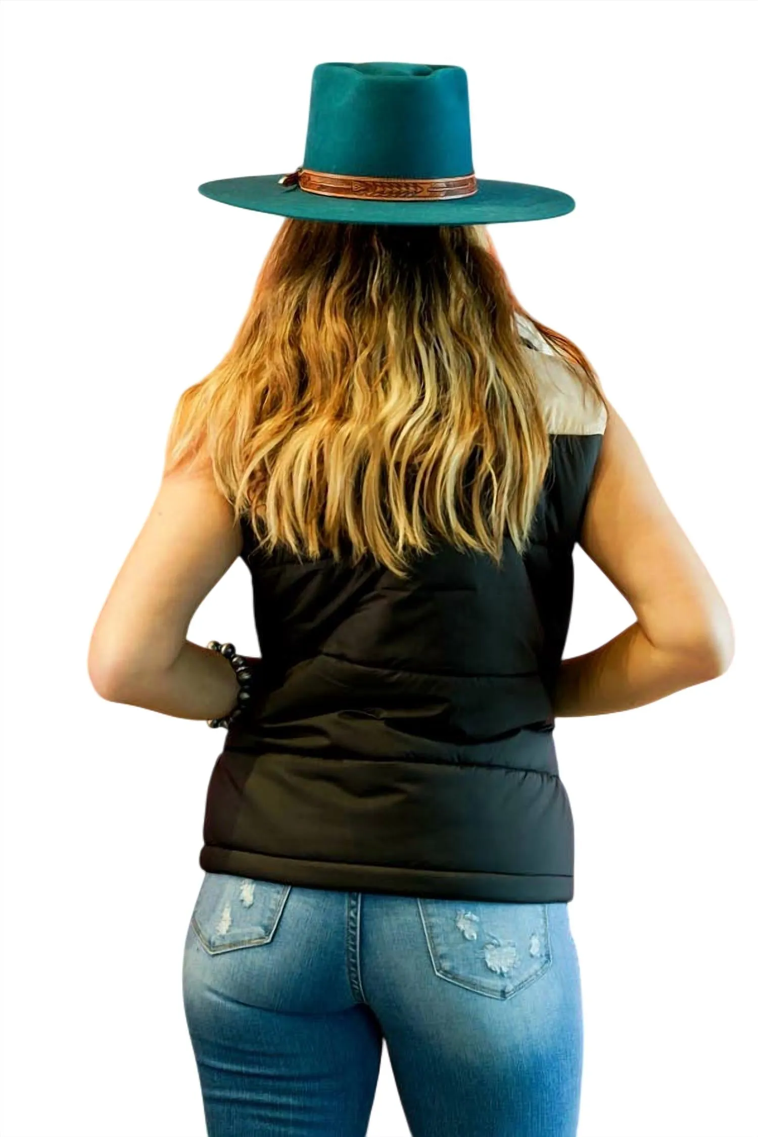Western Puffer Vest In Black And Brown