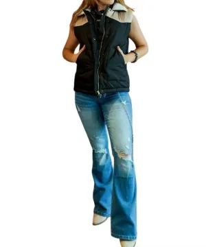 Western Puffer Vest In Black And Brown