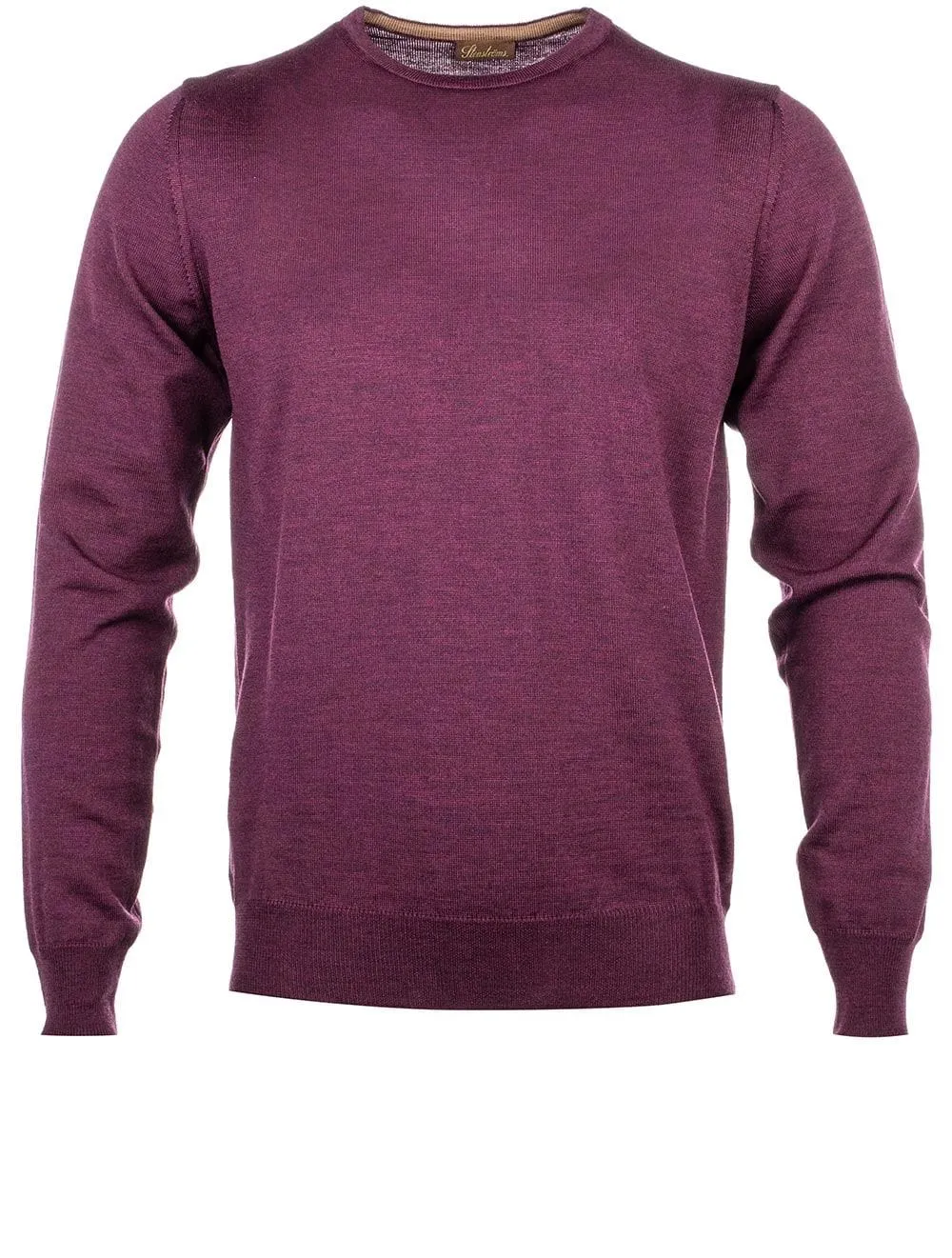 Wine Crew Neck Patch Sleeve Sweater Wine