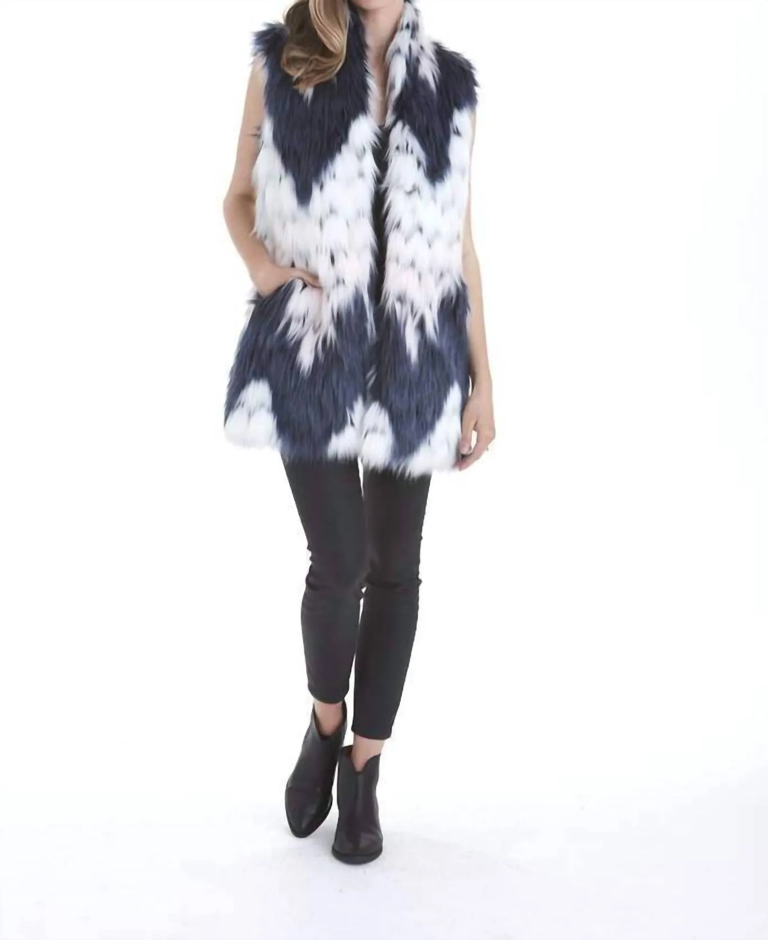 Winnie Textured Faux Fur Vest In Multicolor