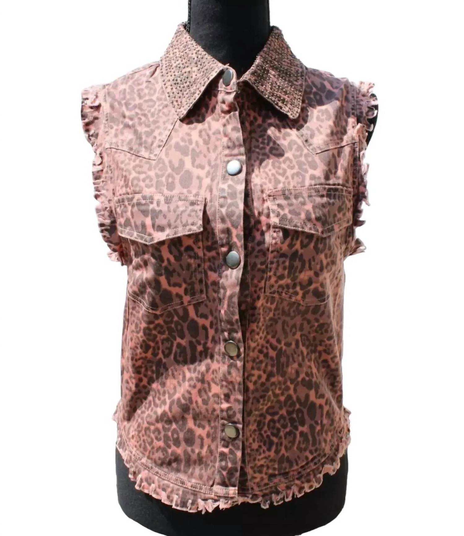 Women's Animal Print Distressed Vest In Blush/black