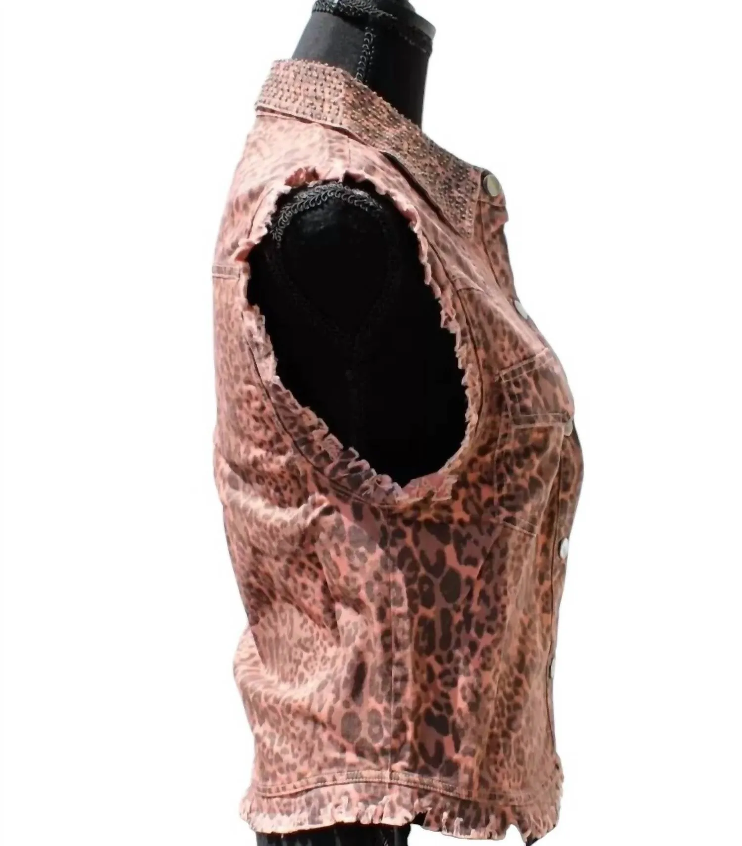 Women's Animal Print Distressed Vest In Blush/black