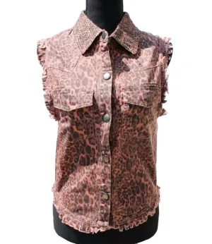 Women's Animal Print Distressed Vest In Blush/black