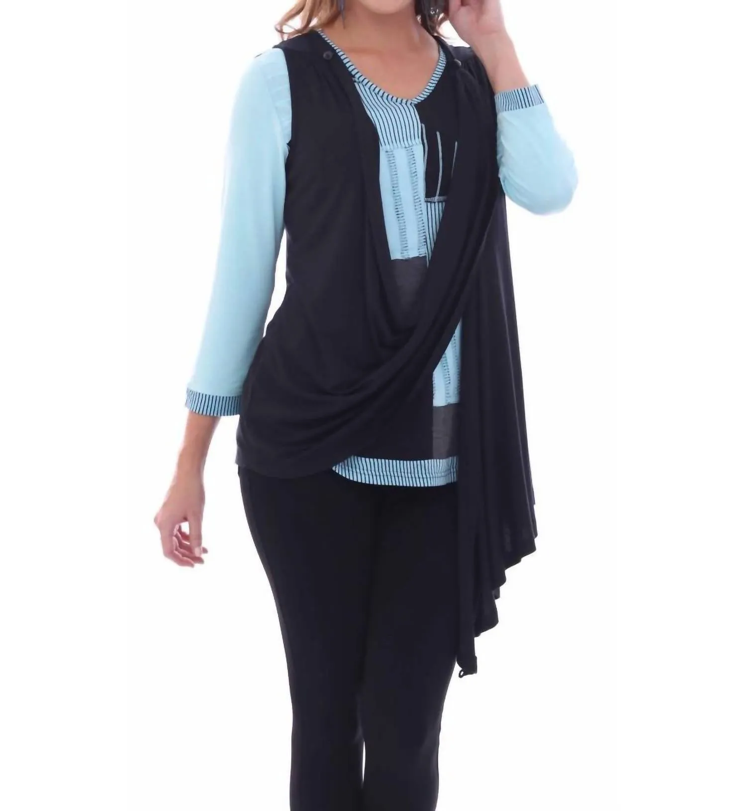 Women's Convertible Button Vest In Black