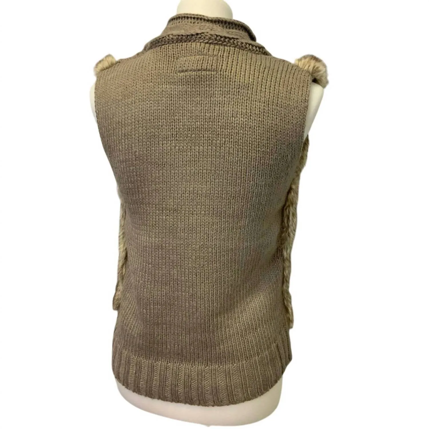 Women's Faux Fur Sleeveless Full Zip Cardigan Sweater Vest In Brown