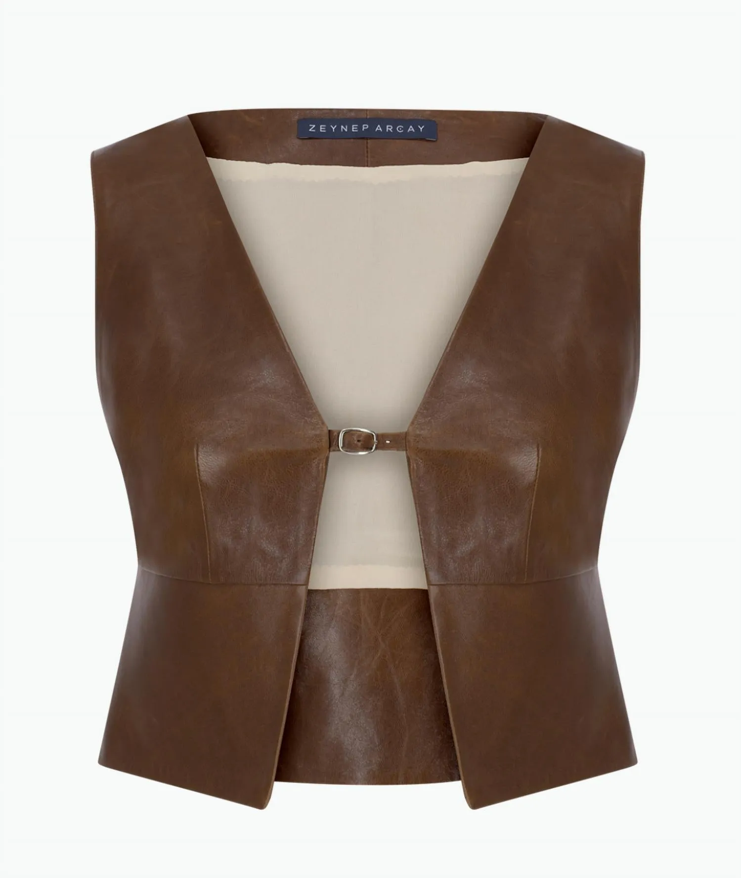 Women's Leather Vest Top In Rust