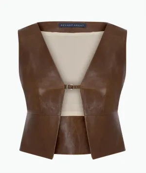 Women's Leather Vest Top In Rust