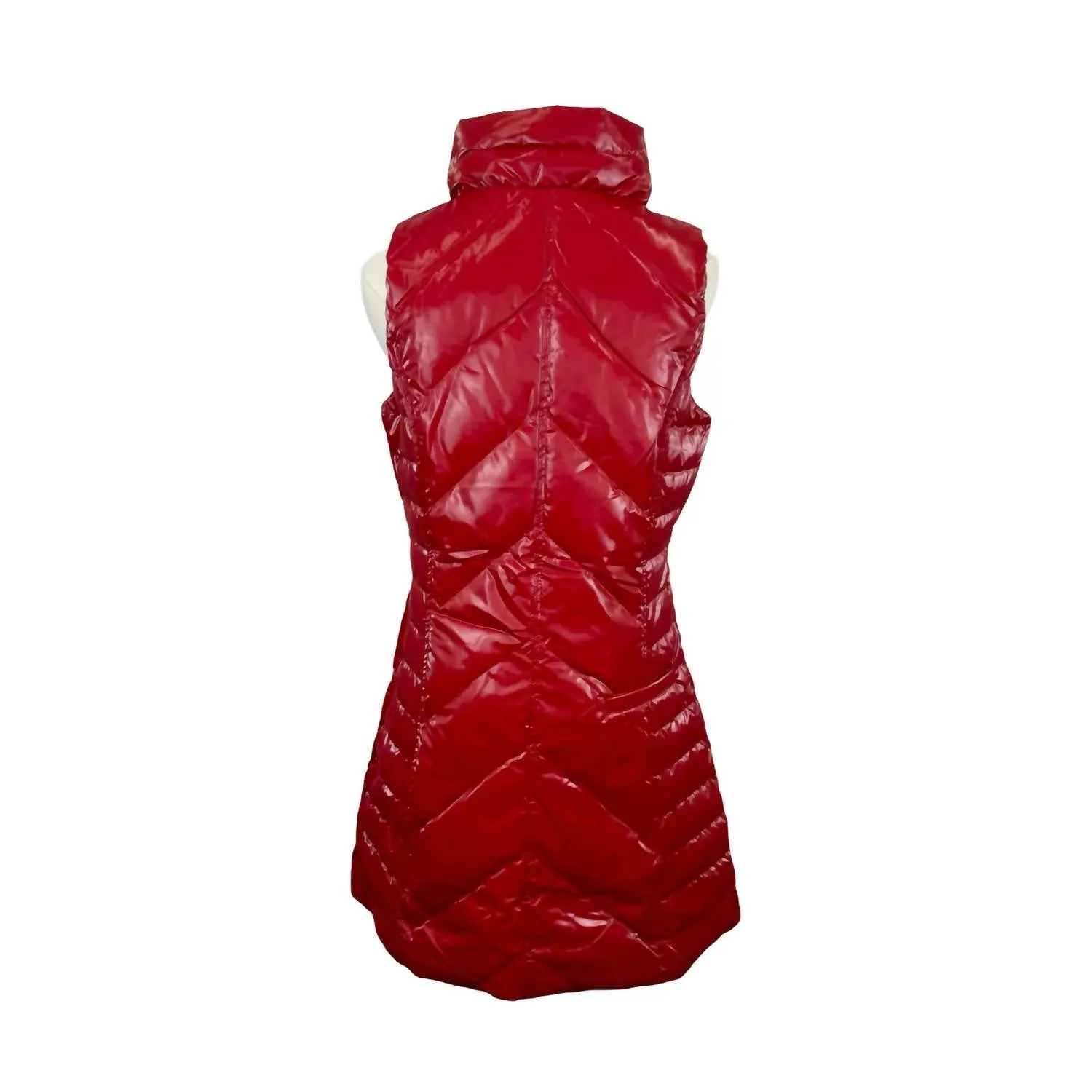 Women's Waxed Chevron Long Down Vest In Dark Red