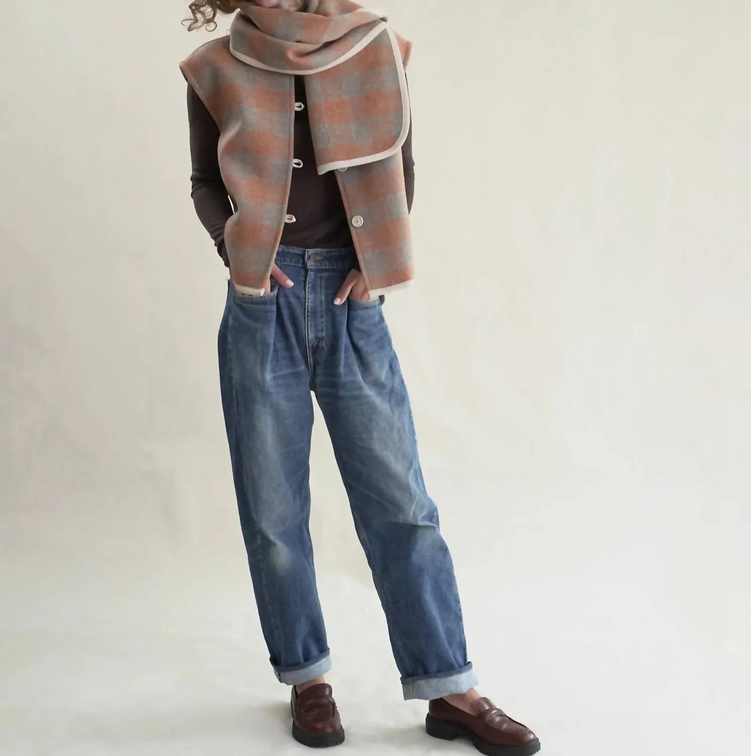 Wool Plaid Pernille Vest In Taupe/coral