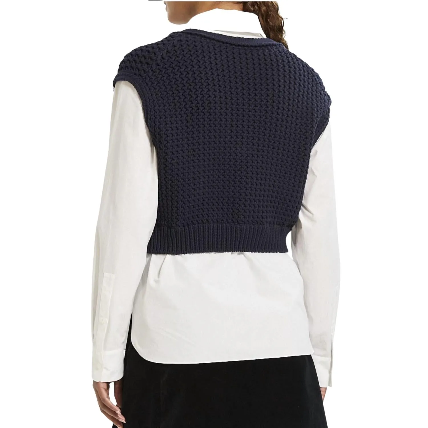 Woven Rope Vest Combo With Poplin Shirt In Navy/white