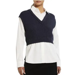 Woven Rope Vest Combo With Poplin Shirt In Navy/white