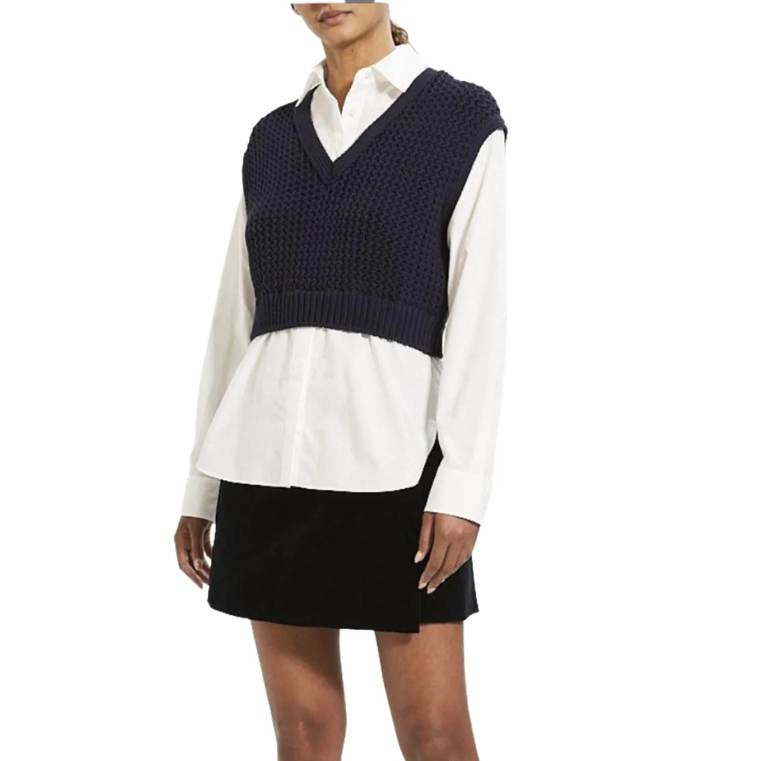 Woven Rope Vest Combo With Poplin Shirt In Navy/white