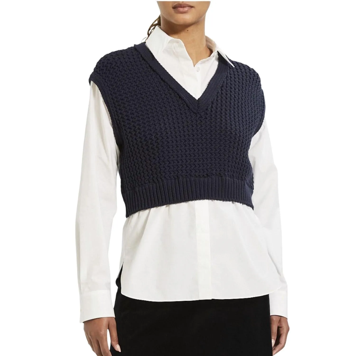 Woven Rope Vest Combo With Poplin Shirt In Navy/white