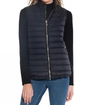 Zip Thru Collar Zip Pocket Quilted Vest In Black