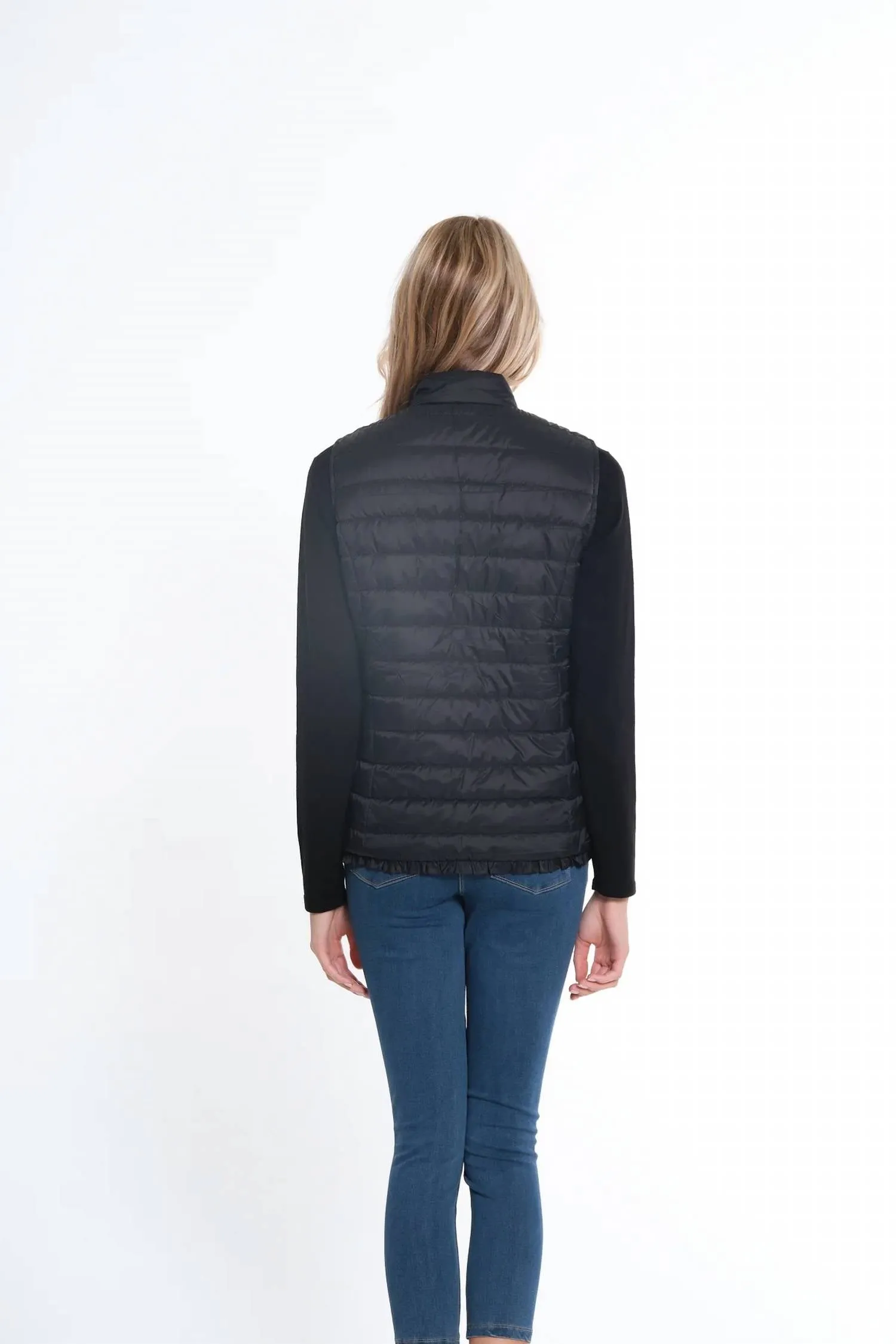 Zip Thru Collar Zip Pocket Quilted Vest In Black
